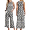 image:imageIWOLLENCE Womens Summer 2 Piece Outfits Set Round neck Sleeveless Tank Crop Top Wide Leg pants Set Pockets JumpsuitsB Khaki Blue Baroque