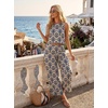 image:imageIWOLLENCE Womens Summer 2 Piece Outfits Set Round neck Sleeveless Tank Crop Top Wide Leg pants Set Pockets JumpsuitsB Khaki Blue Baroque