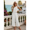 image:imageIWOLLENCE Womens Summer 2 Piece Outfits Set Round neck Sleeveless Tank Crop Top Wide Leg pants Set Pockets JumpsuitsB Pearl White