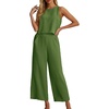 image:imageIWOLLENCE Womens Summer 2 Piece Outfits Set Round neck Sleeveless Tank Crop Top Wide Leg pants Set Pockets JumpsuitsB Matcha Green