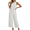 image:imageIWOLLENCE Womens Summer 2 Piece Outfits Set Round neck Sleeveless Tank Crop Top Wide Leg pants Set Pockets JumpsuitsB Pearl White