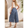 image:imageIWOLLENCE Women Flowy Loose Wide Leg Pant Summer Beach Casual Trousers high Waist Adjustable Knot Business Work Casual PantsBlue White Flower