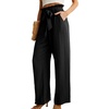 image:imageIWOLLENCE Women High Waist Palazzo Pants Adjustable Knot Ankle Wide Leg Trousers Pockets Beach Vacation Lounge Office01 Pitchblack