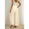 image:imageIWOLLENCE Women High Waist Palazzo Pants Adjustable Knot Ankle Wide Leg Trousers Pockets Beach Vacation Lounge Office02 Ivory White