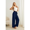 image:imageIWOLLENCE Women High Waist Palazzo Pants Adjustable Knot Ankle Wide Leg Trousers Pockets Beach Vacation Lounge Office03 Dark Blue
