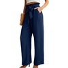 image:imageIWOLLENCE Women High Waist Palazzo Pants Adjustable Knot Ankle Wide Leg Trousers Pockets Beach Vacation Lounge Office03 Dark Blue
