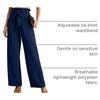 image:imageIWOLLENCE Women High Waist Palazzo Pants Adjustable Knot Ankle Wide Leg Trousers Pockets Beach Vacation Lounge Office03 Dark Blue