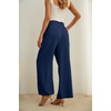 image:imageIWOLLENCE Women High Waist Palazzo Pants Adjustable Knot Ankle Wide Leg Trousers Pockets Beach Vacation Lounge Office03 Dark Blue