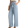 image:imageIWOLLENCE Women High Waist Palazzo Pants Adjustable Knot Ankle Wide Leg Trousers Pockets Beach Vacation Lounge Office04 Haze Blue
