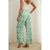 image:imageIWOLLENCE Women High Waist Palazzo Pants Adjustable Knot Ankle Wide Leg Trousers Pockets Beach Vacation Lounge Office10 Green White Flower