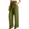 image:imageIWOLLENCE Women High Waist Palazzo Pants Adjustable Knot Ankle Wide Leg Trousers Pockets Beach Vacation Lounge Office14 Army Green