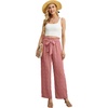 image:imageIWOLLENCE Women High Waist Palazzo Pants Adjustable Knot Ankle Wide Leg Trousers Pockets Beach Vacation Lounge Office23 Th Light Coral