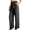 image:imageIWOLLENCE Women High Waist Palazzo Pants Adjustable Knot Ankle Wide Leg Trousers Pockets Beach Vacation Lounge Office25 Black Stripe