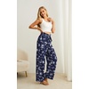 image:imageIWOLLENCE Women High Waist Palazzo Pants Adjustable Knot Ankle Wide Leg Trousers Pockets Beach Vacation Lounge Office28 Navy Flower