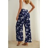 image:imageIWOLLENCE Women High Waist Palazzo Pants Adjustable Knot Ankle Wide Leg Trousers Pockets Beach Vacation Lounge Office28 Navy Flower