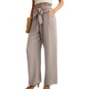 image:imageIWOLLENCE Women High Waist Palazzo Pants Adjustable Knot Ankle Wide Leg Trousers Pockets Beach Vacation Lounge Office29 Light Khaki