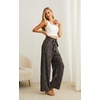 image:imageIWOLLENCE Women High Waist Palazzo Pants Adjustable Knot Ankle Wide Leg Trousers Pockets Beach Vacation Lounge Office31 Black Khaki Stripe