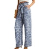 image:imageIWOLLENCE Women High Waist Palazzo Pants Adjustable Knot Ankle Wide Leg Trousers Pockets Beach Vacation Lounge Office31 Blue White Flower