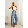 image:imageIWOLLENCE Women High Waist Palazzo Pants Adjustable Knot Ankle Wide Leg Trousers Pockets Beach Vacation Lounge Office31 Blue White Flower