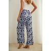 image:imageIWOLLENCE Women High Waist Palazzo Pants Adjustable Knot Ankle Wide Leg Trousers Pockets Beach Vacation Lounge Office32 Dark Blue Palm Leaf