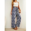 image:imageIWOLLENCE Women High Waist Palazzo Pants Adjustable Knot Ankle Wide Leg Trousers Pockets Beach Vacation Lounge Office32 Dark Blue Palm Leaf