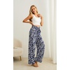image:imageIWOLLENCE Women High Waist Palazzo Pants Adjustable Knot Ankle Wide Leg Trousers Pockets Beach Vacation Lounge Office32 Dark Blue Palm Leaf