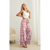 image:imageIWOLLENCE Women High Waist Palazzo Pants Adjustable Knot Ankle Wide Leg Trousers Pockets Beach Vacation Lounge Office32 Pink Fan Flower