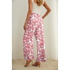 image:imageIWOLLENCE Women High Waist Palazzo Pants Adjustable Knot Ankle Wide Leg Trousers Pockets Beach Vacation Lounge Office32 Pink Fan Flower