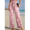 image:imageIWOLLENCE Women High Waist Palazzo Pants Adjustable Knot Ankle Wide Leg Trousers Pockets Beach Vacation Lounge Office32 Pink Fan Flower