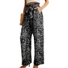image:imageIWOLLENCE Women High Waist Palazzo Pants Adjustable Knot Ankle Wide Leg Trousers Pockets Beach Vacation Lounge Office33 Black Porcelain