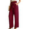 image:imageIWOLLENCE Women High Waist Palazzo Pants Adjustable Knot Ankle Wide Leg Trousers Pockets Beach Vacation Lounge Office34 Wine Red