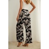 image:imageIWOLLENCE Women High Waist Palazzo Pants Adjustable Knot Ankle Wide Leg Trousers Pockets Beach Vacation Lounge Office35 Black Palm Leaf