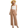 image:imageIWOLLENCE Women High Waist Palazzo Pants Adjustable Knot Ankle Wide Leg Trousers Pockets Beach Vacation Lounge Office36 Th Khaki