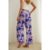 image:imageIWOLLENCE Women High Waist Palazzo Pants Adjustable Knot Ankle Wide Leg Trousers Pockets Beach Vacation Lounge Office38 Blue Pink Flower