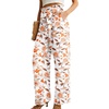 image:imageIWOLLENCE Women High Waist Palazzo Pants Adjustable Knot Ankle Wide Leg Trousers Pockets Beach Vacation Lounge Office39 White Sketch Rose