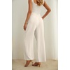 image:imageIWOLLENCE Women High Waist Palazzo Pants Adjustable Knot Ankle Wide Leg Trousers Pockets Beach Vacation Lounge Office48 Warm White