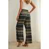 image:imageIWOLLENCE Women High Waist Palazzo Pants Adjustable Knot Ankle Wide Leg Trousers Pockets Beach Vacation Lounge Office50 Black Geo Line