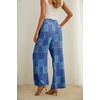 image:imageIWOLLENCE Women High Waist Palazzo Pants Adjustable Knot Ankle Wide Leg Trousers Pockets Beach Vacation Lounge Office51 Blue Purple Patch