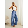 image:imageIWOLLENCE Women High Waist Palazzo Pants Adjustable Knot Ankle Wide Leg Trousers Pockets Beach Vacation Lounge Office51 Blue Purple Patch