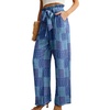 image:imageIWOLLENCE Women High Waist Palazzo Pants Adjustable Knot Ankle Wide Leg Trousers Pockets Beach Vacation Lounge Office51 Blue Purple Patch