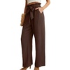 image:imageIWOLLENCE Women High Waist Palazzo Pants Adjustable Knot Ankle Wide Leg Trousers Pockets Beach Vacation Lounge Office57 Chocolate
