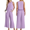 image:imageIWOLLENCE Womens Summer 2 Piece Outfits Set Round neck Sleeveless Tank Crop Top Wide Leg pants Set Pockets JumpsuitsA Bright Blue