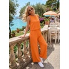 image:imageIWOLLENCE Womens Summer 2 Piece Outfits Set Round neck Sleeveless Tank Crop Top Wide Leg pants Set Pockets JumpsuitsA Bright Orange