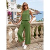 image:imageIWOLLENCE Womens Summer 2 Piece Outfits Set Round neck Sleeveless Tank Crop Top Wide Leg pants Set Pockets JumpsuitsA Matcha Green