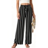 image:imageIWOLLENCE Womens Wide Leg Striped Pants High Waist Straight Lounge Gingham Work Pant Casual Loose Trousers with PocketsSt2black White