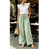 image:imageIWOLLENCE Womens Wide Leg Striped Pants High Waist Straight Lounge Gingham Work Pant Casual Loose Trousers with PocketsStgreen White