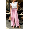 image:imageIWOLLENCE Womens Wide Leg Striped Pants High Waist Straight Lounge Gingham Work Pant Casual Loose Trousers with PocketsStpink White