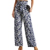 image:imageIWOLLENCE Women High Waist Palazzo Pants Adjustable Knot Ankle Wide Leg Trousers Pockets Beach Vacation Lounge Office32 Dark Blue Palm Leaf