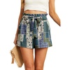 image:imageIWOLLENCE Womens Shorts with Pockets Summer Casual Shorts for Women Waist Casual Lightweight Adjustable Tie Knot Loose45blue Green Patchwork
