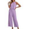 image:imageIWOLLENCE Womens Summer 2 Piece Outfits Set Round neck Sleeveless Tank Crop Top Wide Leg pants Set Pockets JumpsuitsA Bright Blue